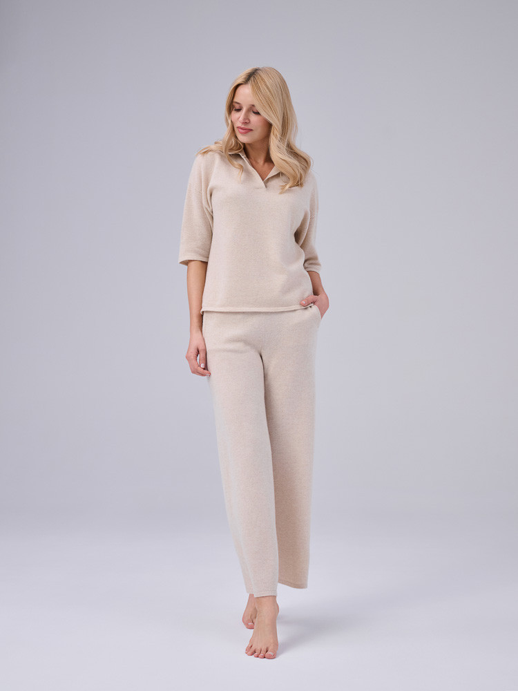 Knitted set ecru 100% cashmere