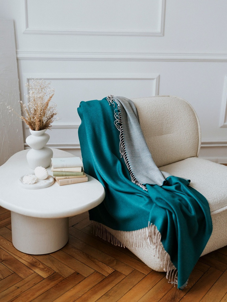 100% baby alpaca turquoise blanket