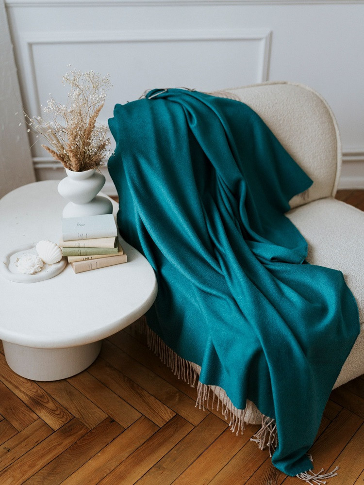 100% baby alpaca turquoise blanket
