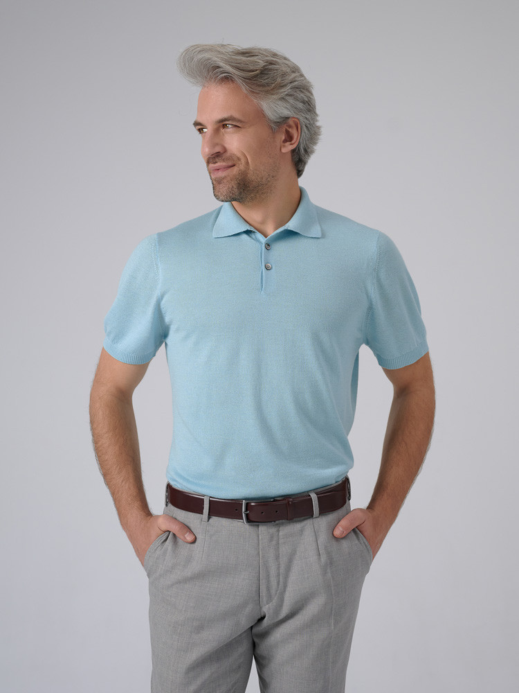 Aqua cashmere and silk polo shirt