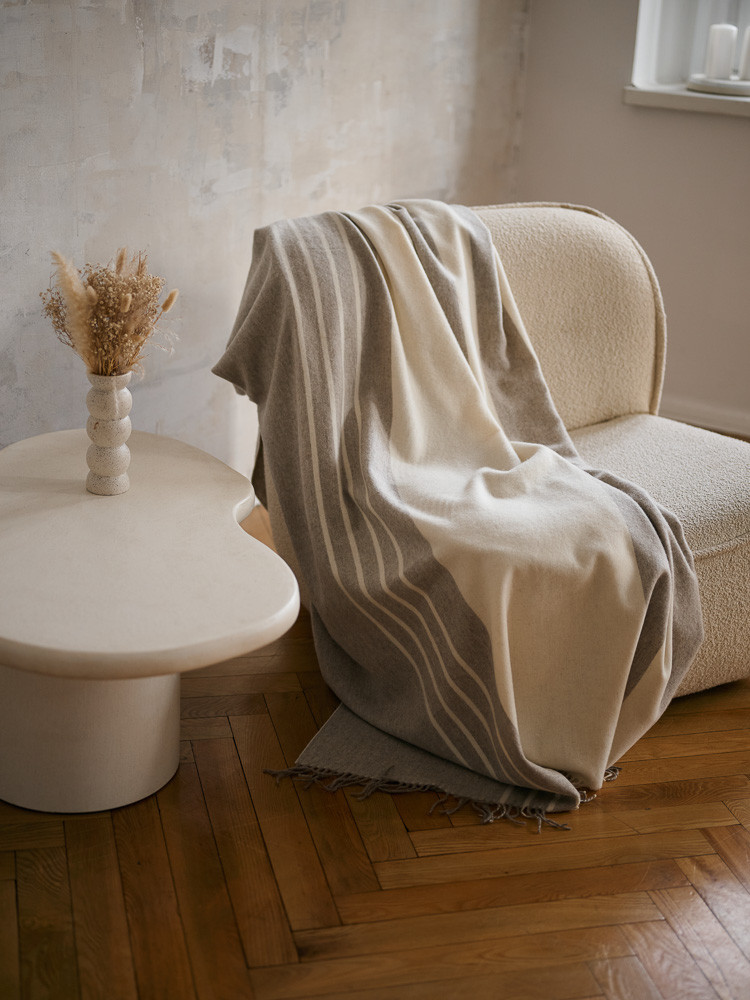 100% Sheep wool striped blanket