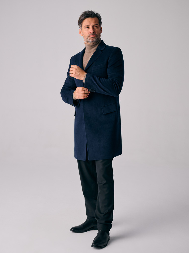 Men's cashmere coat navy blue