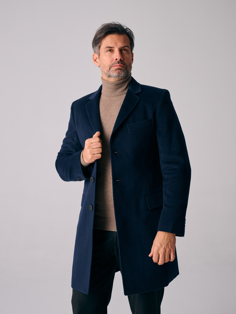 Men's cashmere coat navy blue