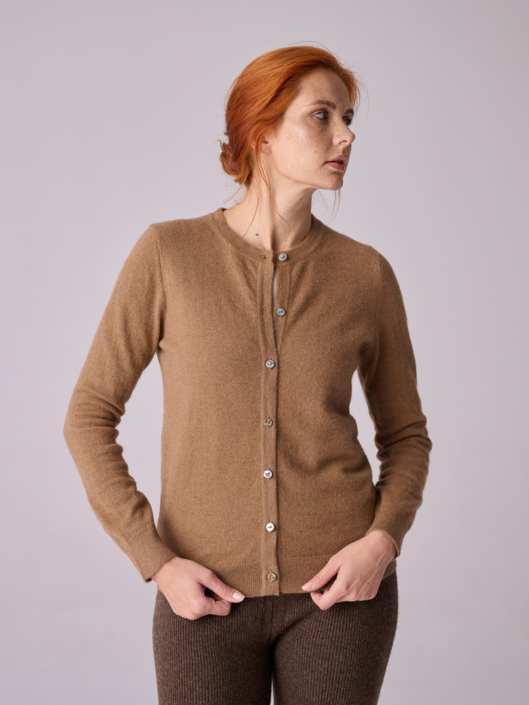 Camel wool button cardigan