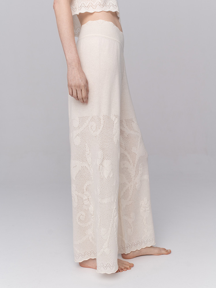 Openwork cashmere trousers