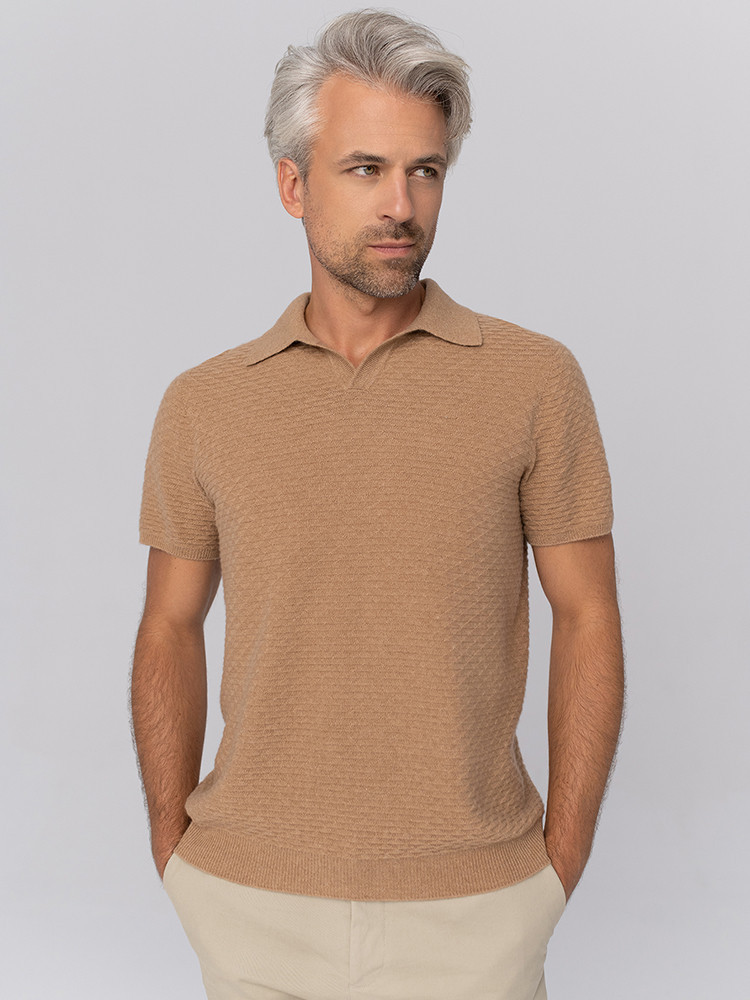 Textured cashmere polo shirt