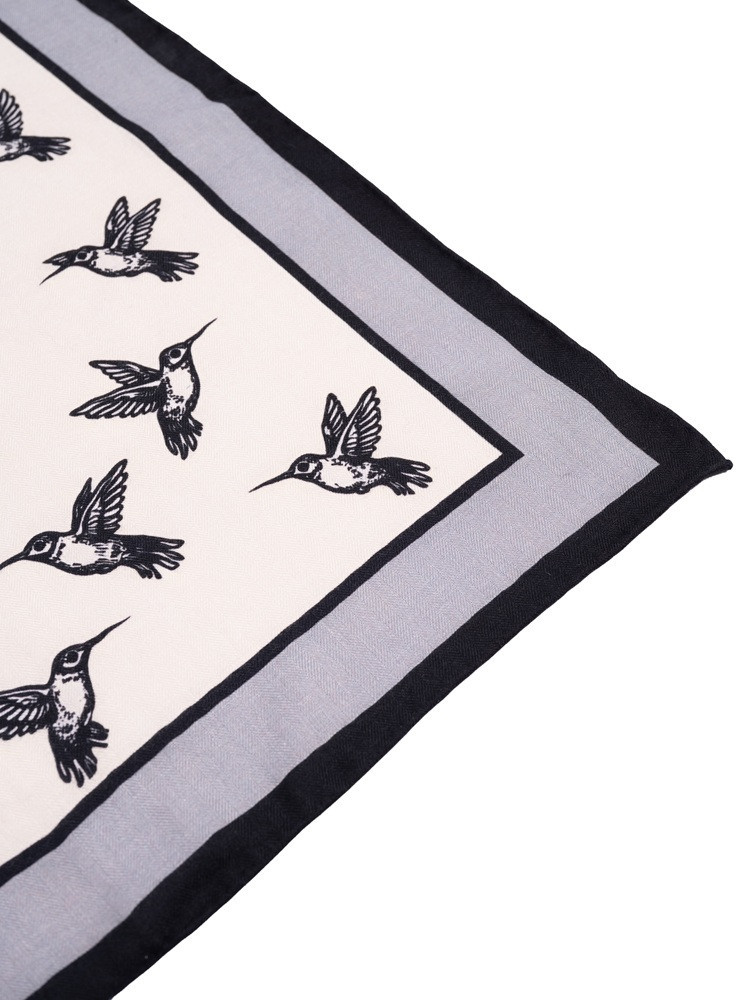 Silk and cashmere scarf with hummingbirds