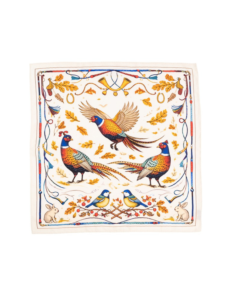 Silk and cashmere scarf with pheasants