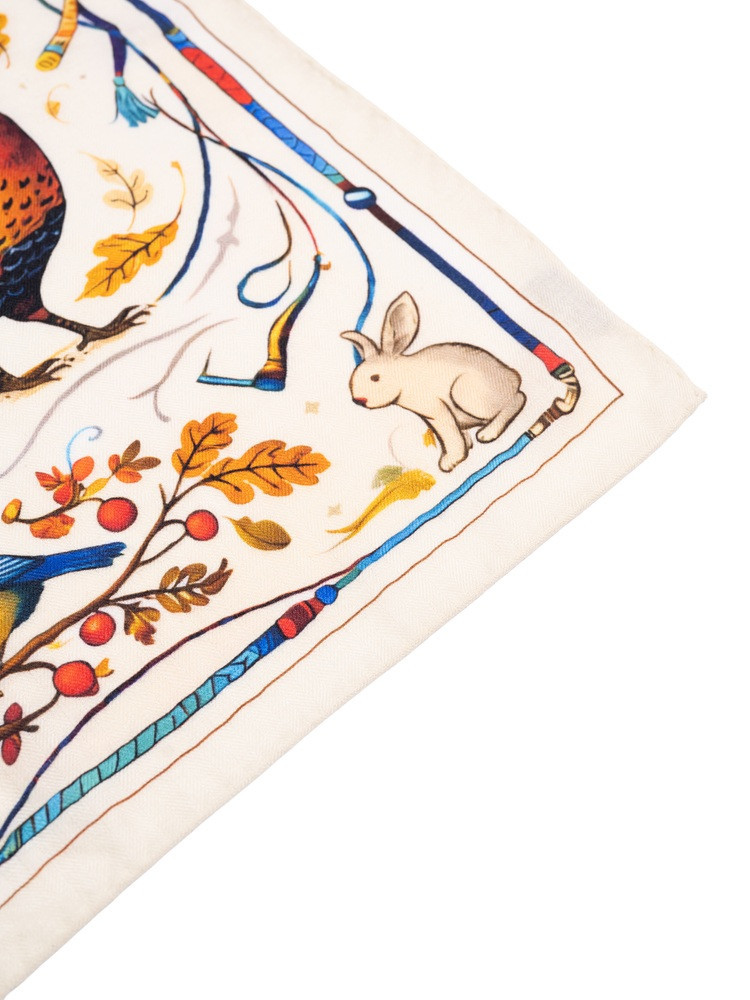 Silk and cashmere scarf with pheasants
