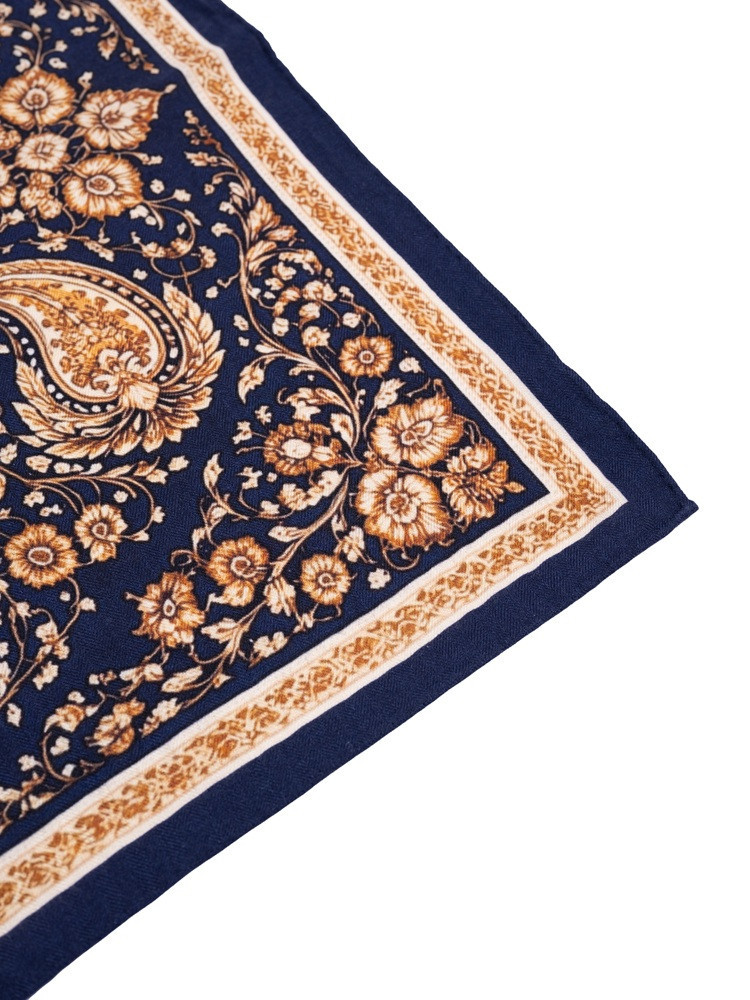 Patterned silk scarf with cashmere