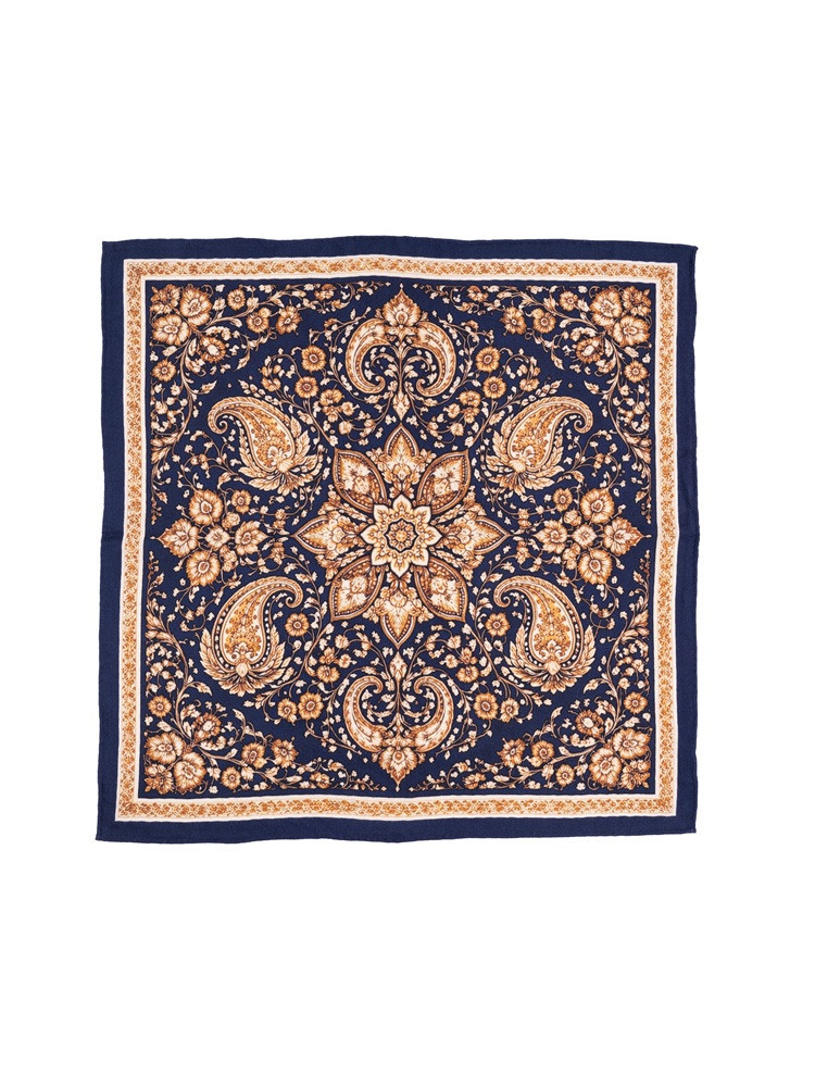 Patterned silk scarf with cashmere