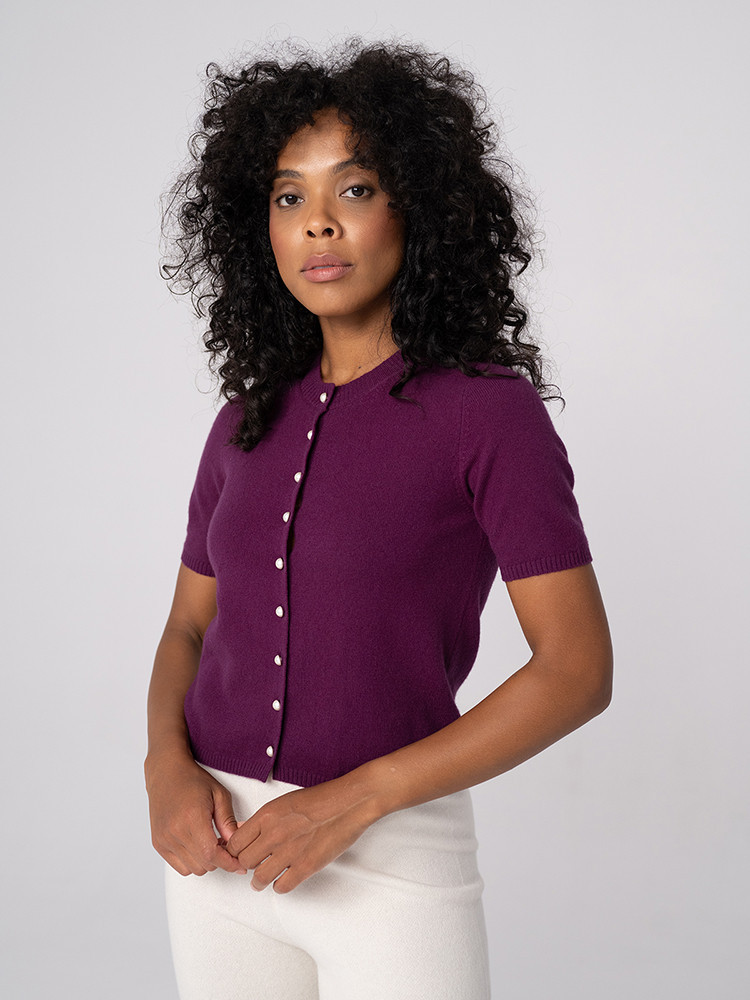 Short-sleeved cashmere cardigan