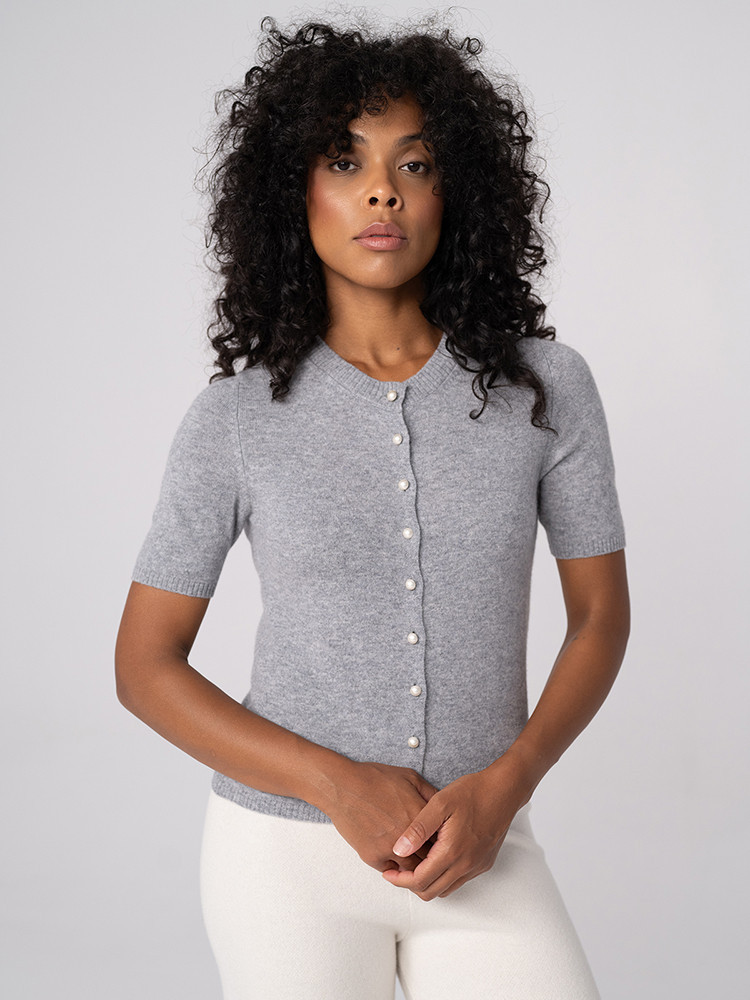Short-sleeved cashmere cardigan