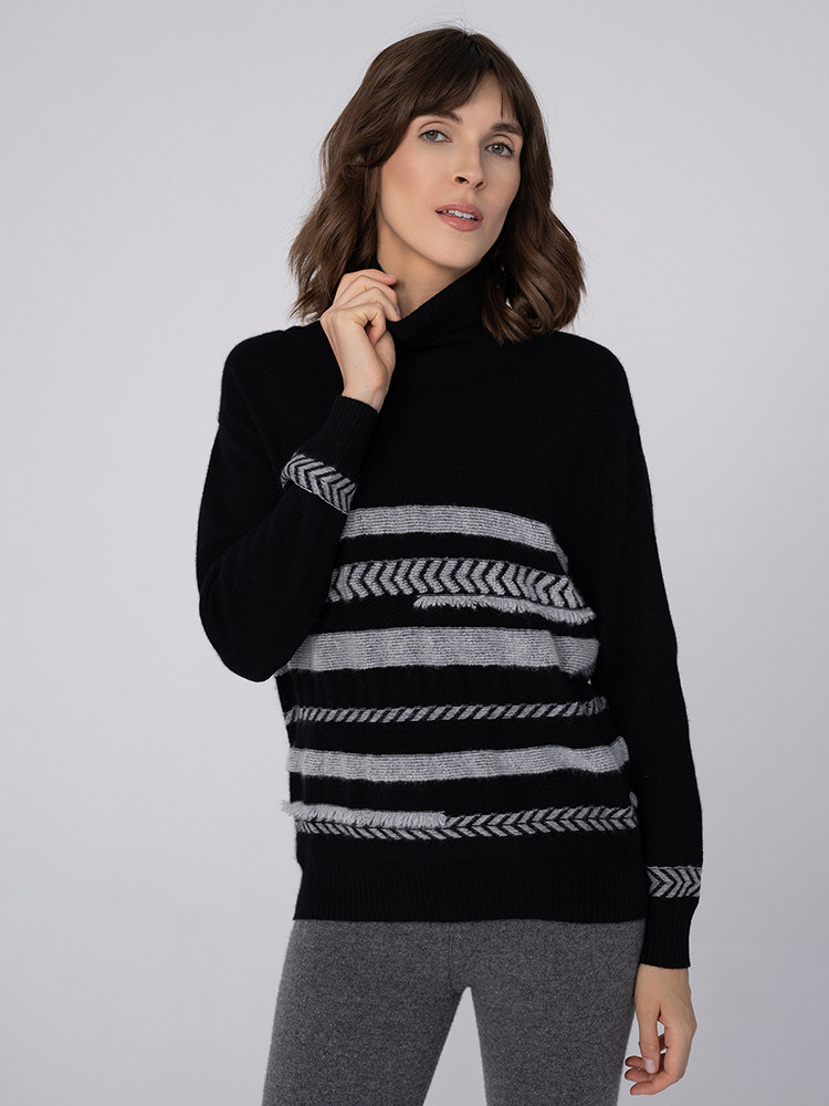 Cashmere turtleneck with contrasting stripes