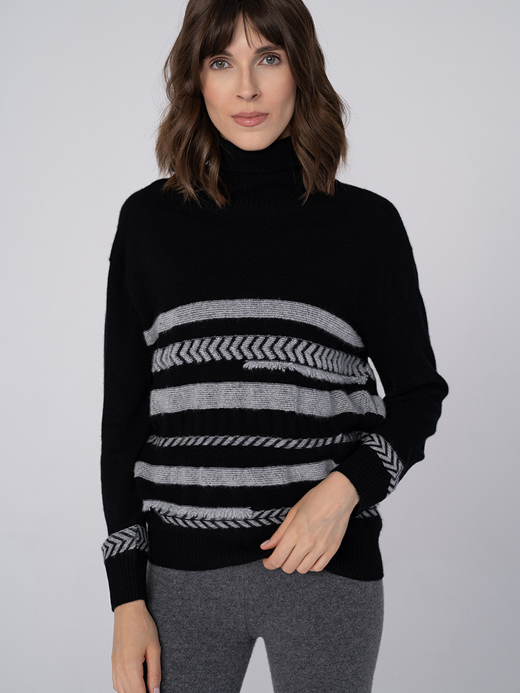Cashmere turtleneck with contrasting stripes