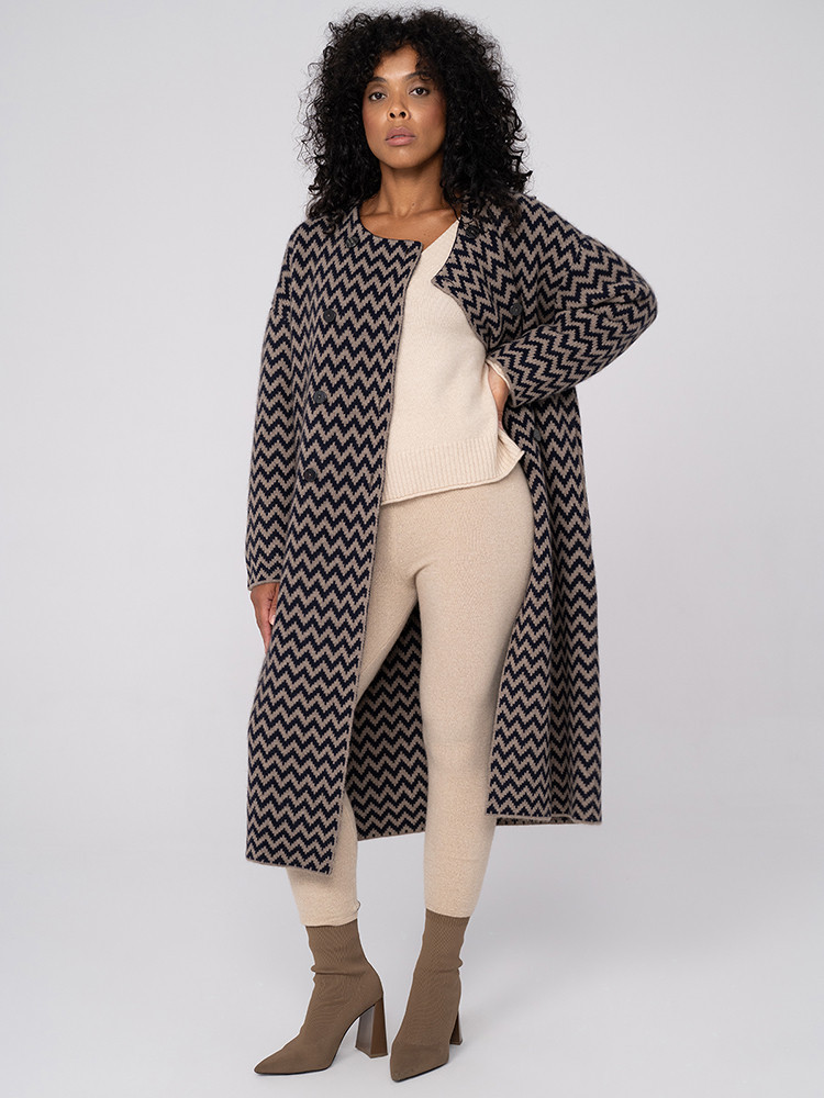Geometric-pattern cashmere coat