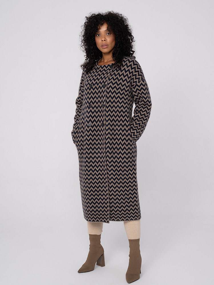 Geometric-pattern cashmere coat