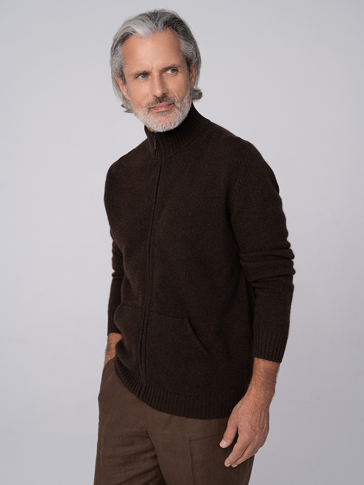 Yak wool zip-up sweater