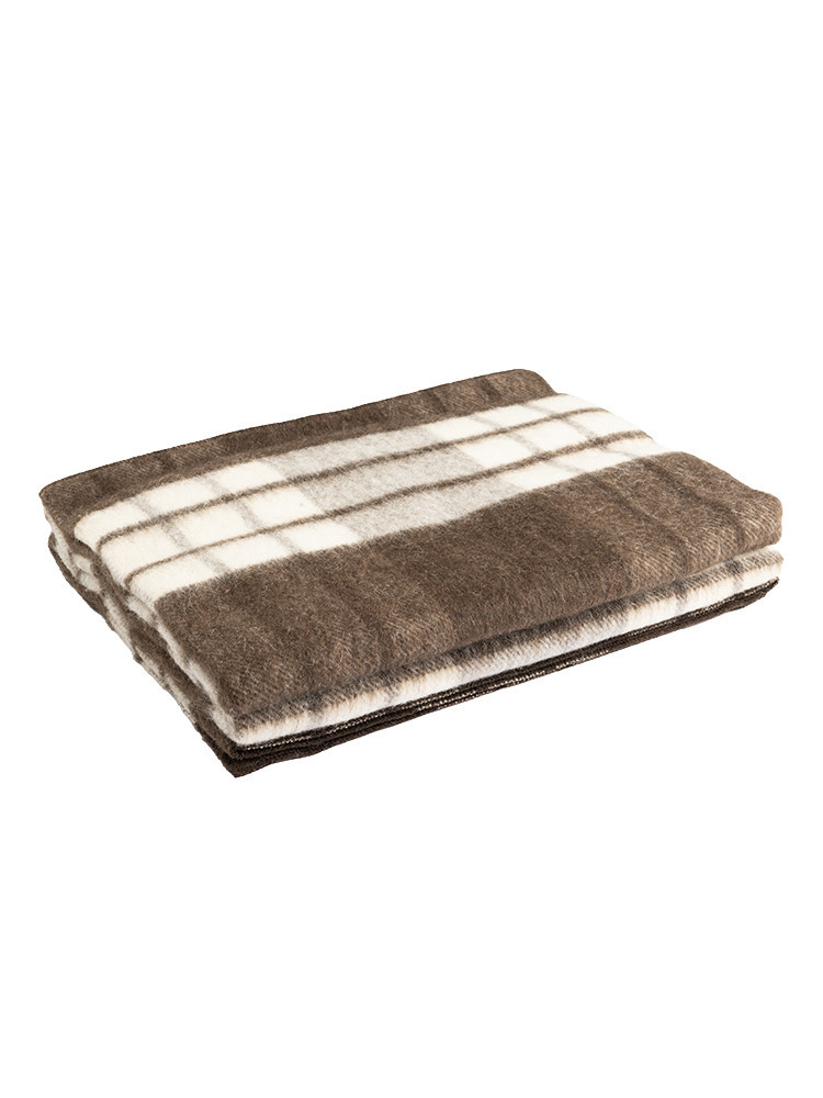 Brown checked sheep wool blanket