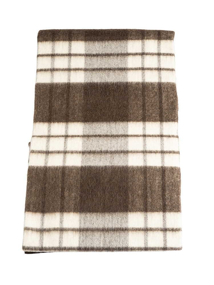 Brown checked sheep wool blanket